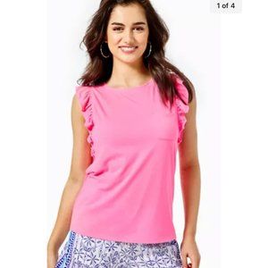 $54 Lilly Pulitzer Pink Laina Top Ruffled Sleeveless Pocket Size Small NWOT